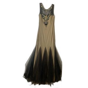DEB Formal Dress Nude Black. Sz 7 / 8. Mermaid sequins. Sleeveless. Like New